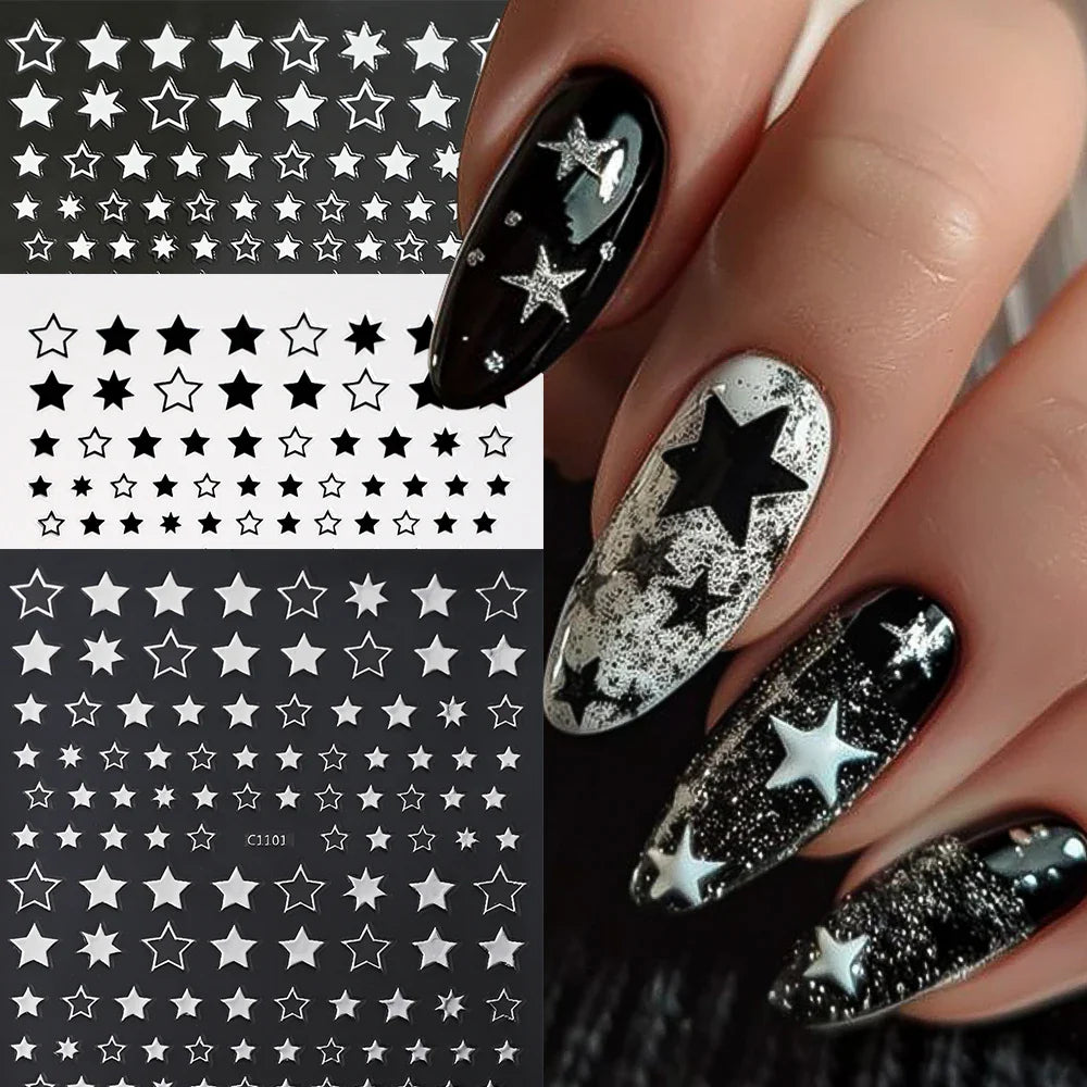 9Pcs 3D Sliver Stars Nails Stickers Bronzing Star Nail Art Decals For DIY Nail Art Decoration Self Adhesive Nail Manicure Parts* (Online Order Only)