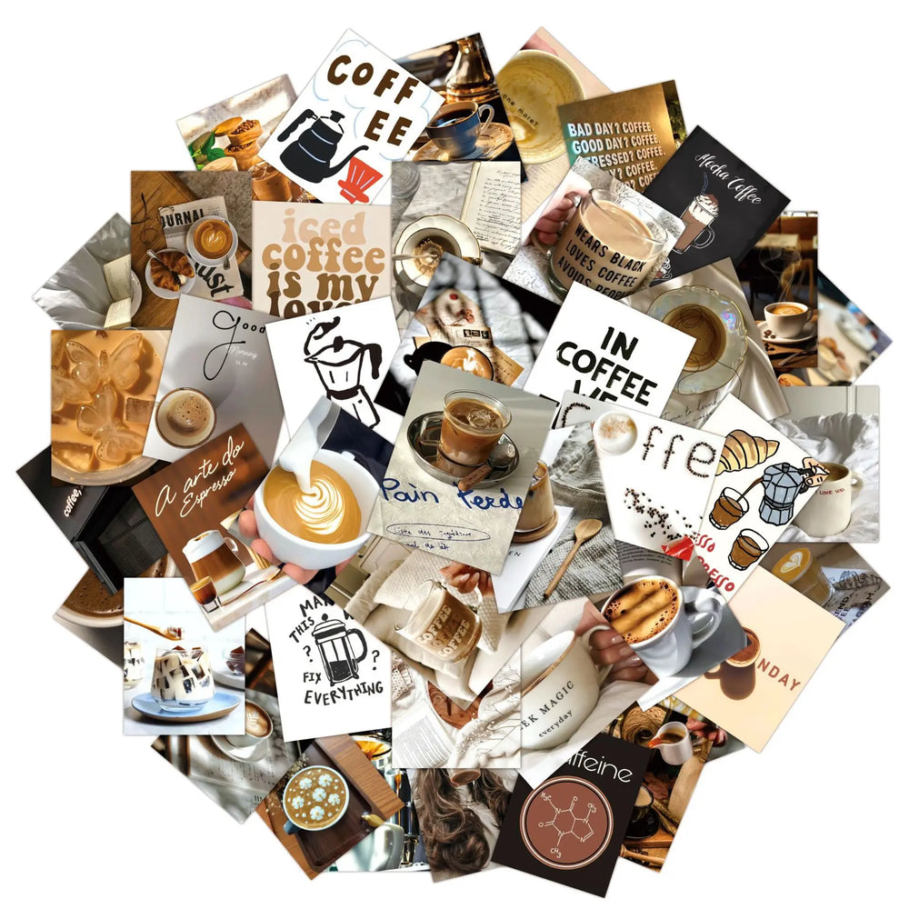 Vintage Coffee Stickers 10/30/50PCS Waterproof Decals for Laptop, Phone, Skateboard, Suitcase, Bike, Guitar, Car (ONLINE ORDER ONLY)