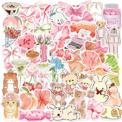 50PCS Cute Pink PVC Stickers Aesthetic Kids Scrapbooking Stationery Supplies (ONLINE ORDER ONLY)