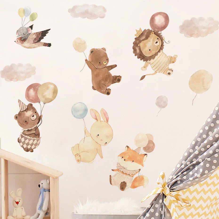 Cartoon Animal Lion Elephant Balloon Wall Stickers Kids Room Decor (ONLINE ORDER ONLY)