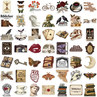 Dark Academia Aesthetic Stickers - Waterproof Art Decals for Phone, Laptop, Luggage, Skateboard (50PCS) (ONLINE ORDER ONLY)