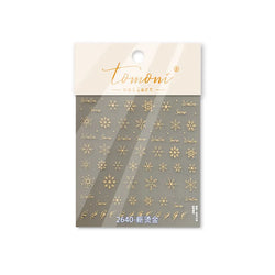 Hot Stamping Romantic White Gold Snowflakes Hexagon Winter 3D Self Adhesive Nail Art Stickers Shiny Rhinestone Manicure Decals (Online Order Only)
