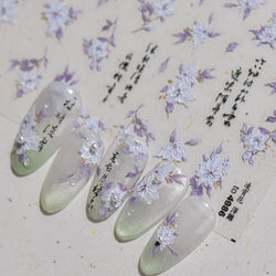 Trumpet Creeper White Flower Purple Leaves Antique Special Characters 5D Soft Relief Adhesive Nail Art Stickers Manicure Decals (ONLINE ORDER ONLY)