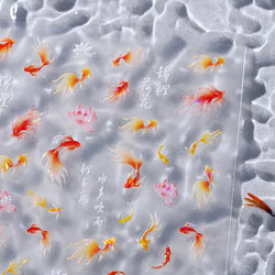 Pink Lotus Flower Red Gold Koi Carp Fish Tail Fancy Carp Self Adhesive Nail Art Decorations Stickers Manicure Decals Wholesale (ONLINE ORDER ONLY)
