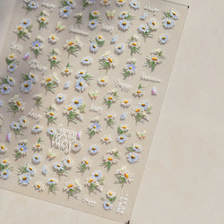 Rural Style White Daisy Flower Butterfly Small Wildflowers 5D Soft Embossed Relief Adhesive Nail Art Stickers 3D Manicure Decals (ONLINE ORDER ONLY)
