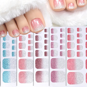 110Pcs 5Sheets Toe Nail Press On Nails Stickers Glitter Gradient Diamond Short Square Shape Toenails Wraps False Toe Nail Patch* (ONLINE ORDER ONLY)