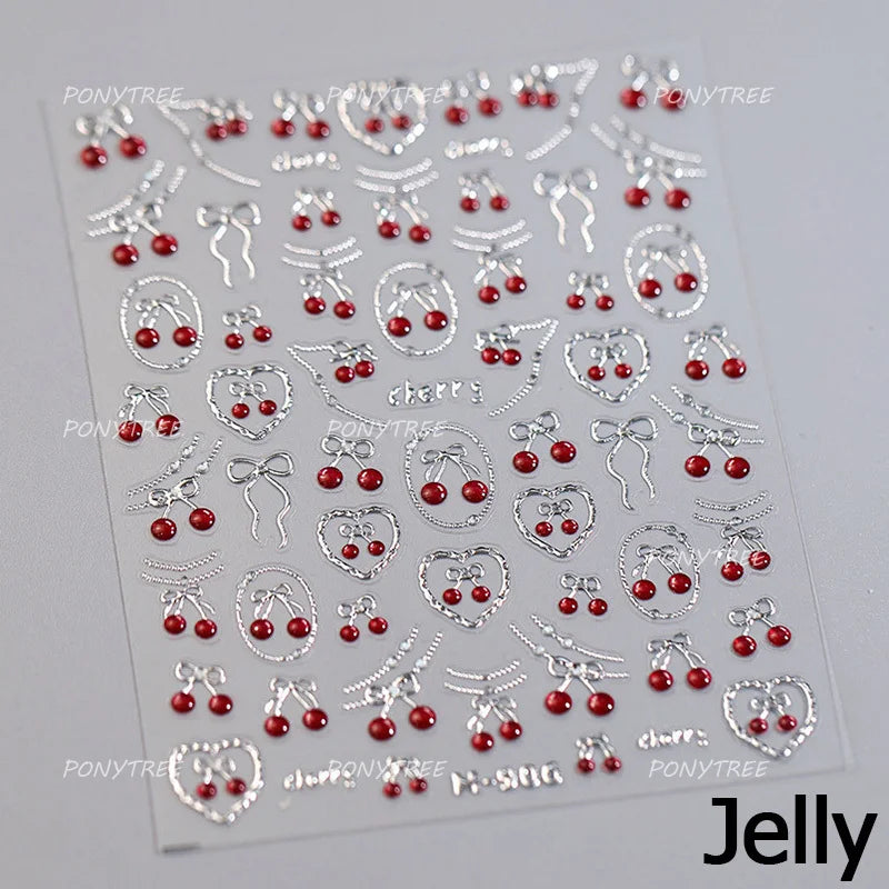 Lovely Red Seductive Strawberry Line Bowknot Love Heart Star Jelly Cherry Delicate Self Adhesive Nail Art Sticker Manicure Decal (ONLINE ORDER ONLY)