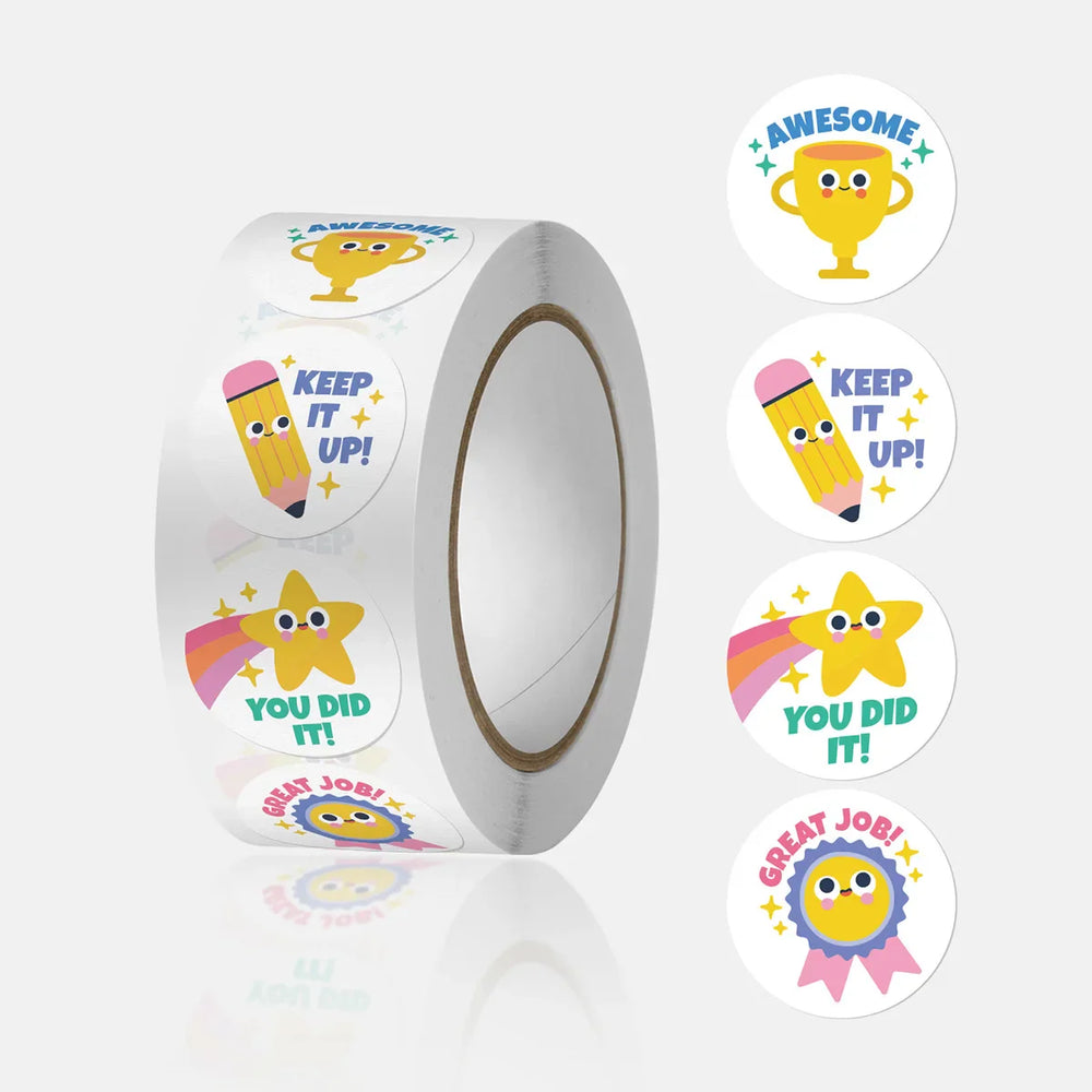 1" Good Job Stickers Roll, 100-500 Pcs, Reward Labels for Students, School, Envelopes (ONLINE ORDER ONLY)