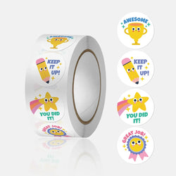1" Good Job Stickers Roll, 100-500 Pcs, Reward Labels for Students, School, Envelopes (ONLINE ORDER ONLY)