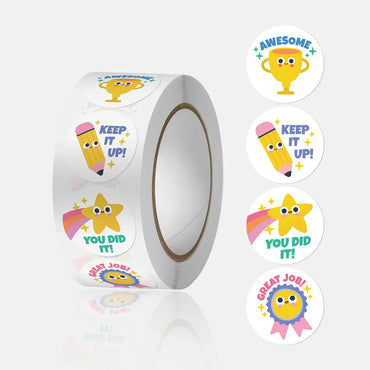 1" Good Job Stickers Roll, 100-500 Pcs, Reward Labels for Students, School, Envelopes (ONLINE ORDER ONLY)