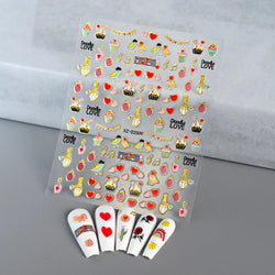 1PC Holographic Laser Heart Nail Stickers-3D Self-Adhesive Golden White Valentines Day Nail Decals For Women Nail Art Decoration (ONLINE ORDER ONLY)