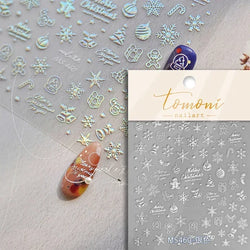 Dressy Embossment Colorful Gradient Snowflakes Laser Silver Christmas Tree Winter Bowknot Santa Nail Art Stickers Manicure Decal (Online Order Only)