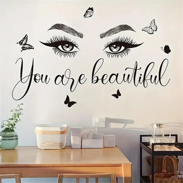 1 pc beautiful lash for salon with butterfly Wall Sticker Pvc Wall Art Stickers Modern Fashion Wallsticker for hairdress (ONLINE ORDER ONLY)
