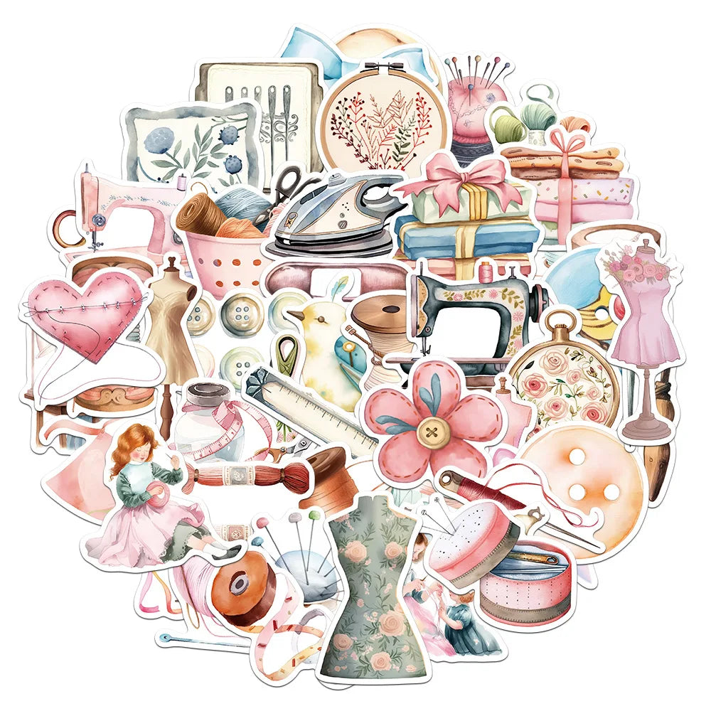 Retro Sewing Machine Stickers: Laptop, Motorcycle, Luggage, Snowboard, Fridge Decals (10/30/50Pcs) (ONLINE ORDER ONLY)