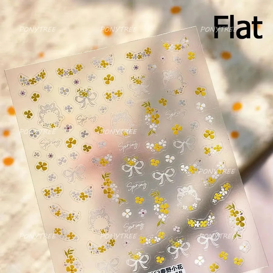 Yellow Purple Mini Flower White Lace Bowknot Flower Bouquet Spring 5D  Adhesive Nail Art Decoration Stickers DIY Manicure Decals (ONLINE ORDER ONLY)