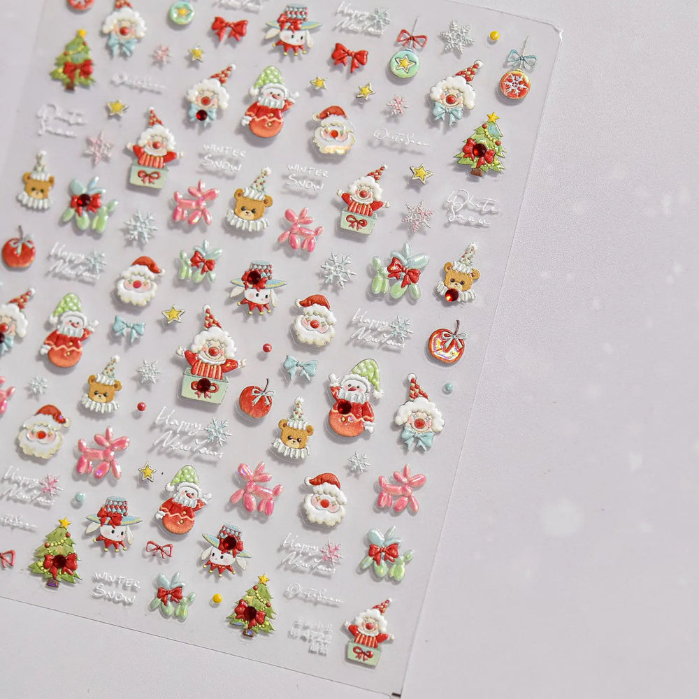 Apple Bear Bunny Snowman Winter Tree Bell Dog Self Adhesive Nail Art Stickers Snowflake Santa Claus Rhinestone Manicure Decals (ONLINE ORDER ONLY)