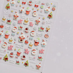 Apple Bear Bunny Snowman Winter Tree Bell Dog Self Adhesive Nail Art Stickers Snowflake Santa Claus Rhinestone Manicure Decals (ONLINE ORDER ONLY)