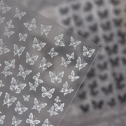 Charming Beautiful Black White Small Butterfly Flower Petal Love Heart Bowknot 5D Self Adhesive Nail Art Sticker Manicure Decals (Online Order Only)