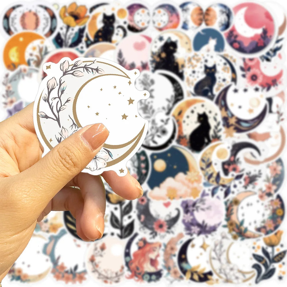 10/30/50PCS Moon Flowers Cat Stickers Aesthetic Cartoon Art Graffiti Decals DIY Travel Luggage Phone Laptop Waterproof Sticker (ONLINE ORDER ONLY)