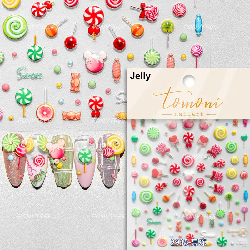 Cute Food Dog Baking Cookies Bread Rabbit Cheese Pudding Croissant Doughnut Adhesive Nail Art Decoration Sticker Manicure Decals (ONLINE ORDER ONLY)