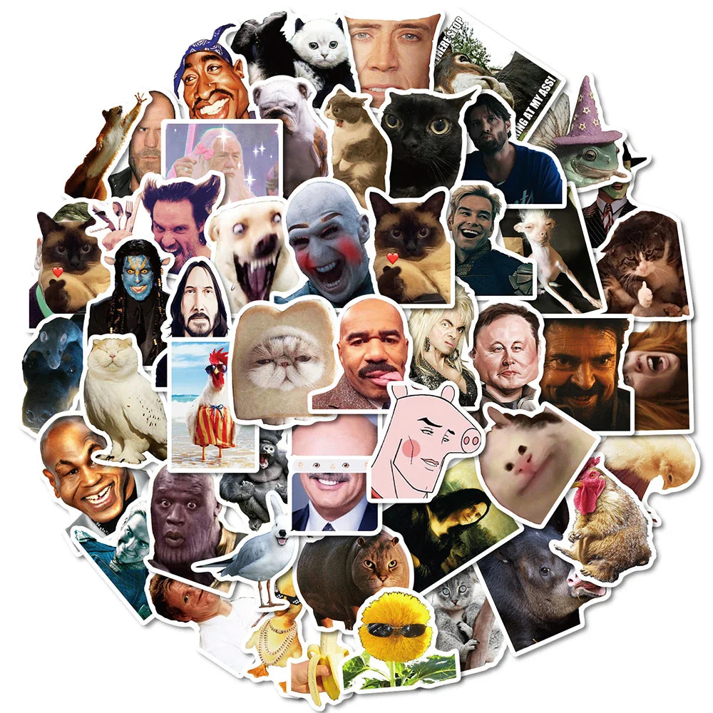 Cool Cartoon Meme Stickers for Motorcycle, Fridge, Suitcase, Skateboard, Car, Wall - 10/30/50pcs (Online Order Only)