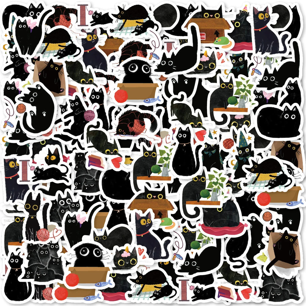 Etori Life 45pcs/Box Black Cat Stickers Waterproof DIY Computer Washi Scrapbooking for Water Battle Creative Stationery (ONLINE ORDER ONLY)