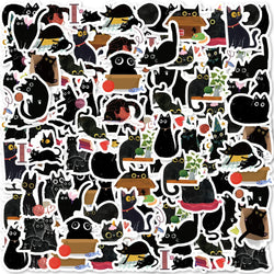 Etori Life 45pcs/Box Black Cat Stickers Waterproof DIY Computer Washi Scrapbooking for Water Battle Creative Stationery (ONLINE ORDER ONLY)
