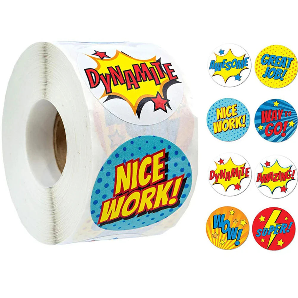 100-500pcs Cute Reward Stickers Roll with Word Motivational Stickers for School Teacher Kids Student Stationery Stickers Kids (Online Order Only)