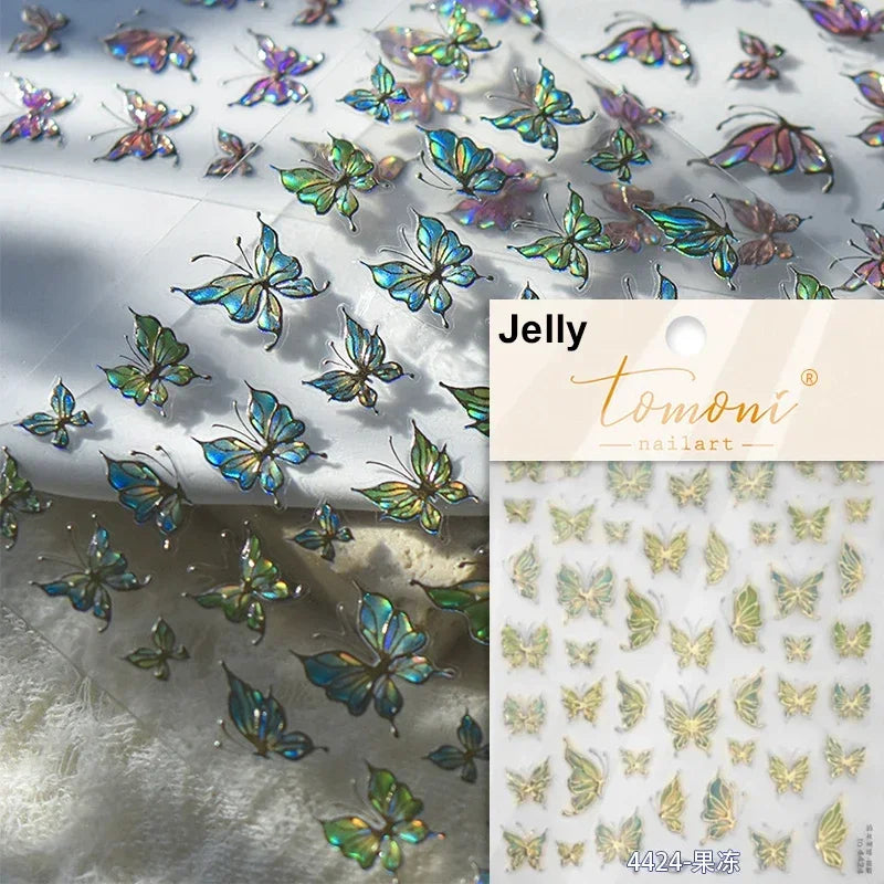 Charming Beautiful Black White Small Butterfly Flower Petal Love Heart Bowknot 5D Self Adhesive Nail Art Sticker Manicure Decals (Online Order Only)