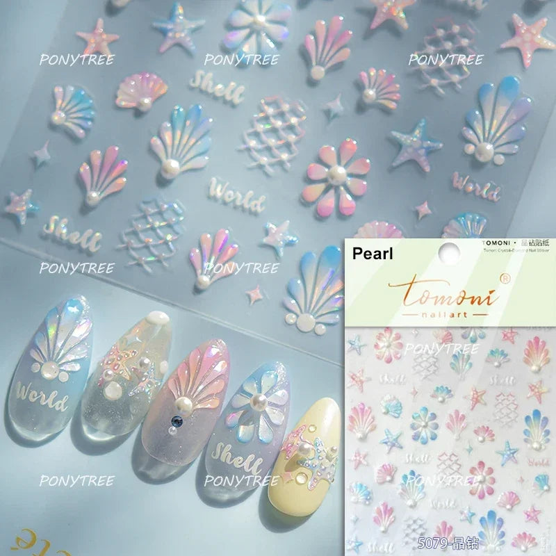 Shiny Colourful Marine Shell Starfish Ocean Elements Star Water Bubbles Star Conch Underwater Nail Art Stickers Manicure Decals (ONLINE ORDER ONLY)
