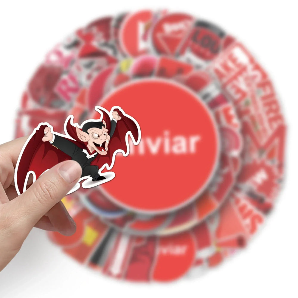 50Pcs Red Cartoon Waterproof Vinyl Stickers for Skateboard Snowboard Decals (Online Order Only)