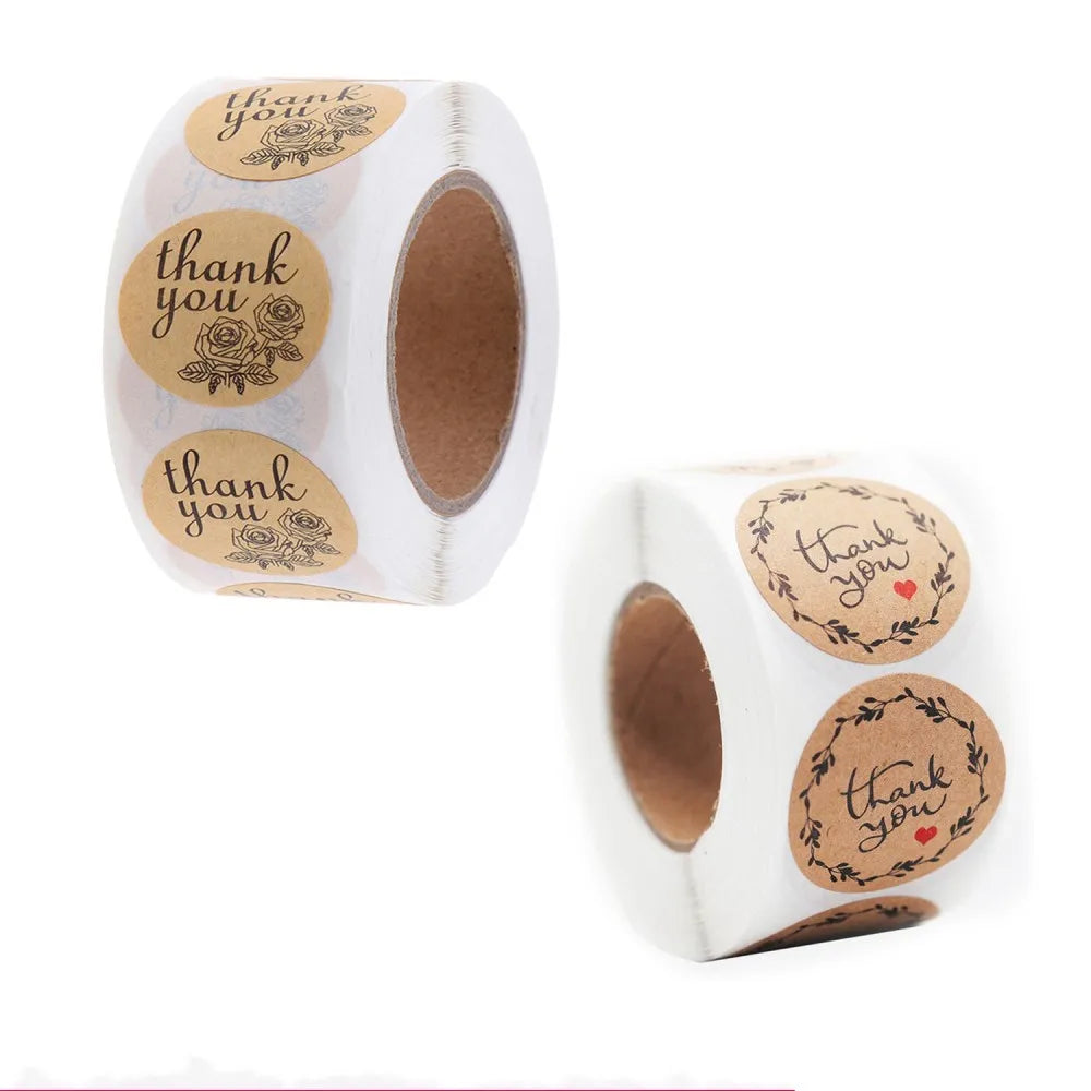 50-500pcs Round Natural Kraft Handmade Thank You Stickers Scrapbooking For Gift Baking Package Adhesive Sticker Seal Labels (ONLINE ORDER ONLY)
