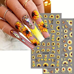 1pc Chic Sunflower 5D Nail Art Stickers Self-Adhesive Waterproof & Sustainable Decals for DIY Manicure Perfect for All Seasons * (ONLINE ORDER ONLY)