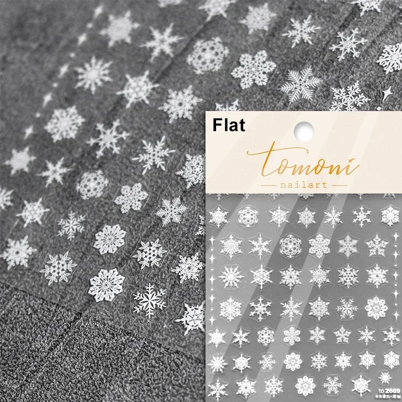Shiny White Pink Blue Gold Snowflakes Hexagon Water Bubbles Winter 5D Self Adhesive Nail Art Stickers Rhinestone Manicure Decals (ONLINE ORDER ONLY)