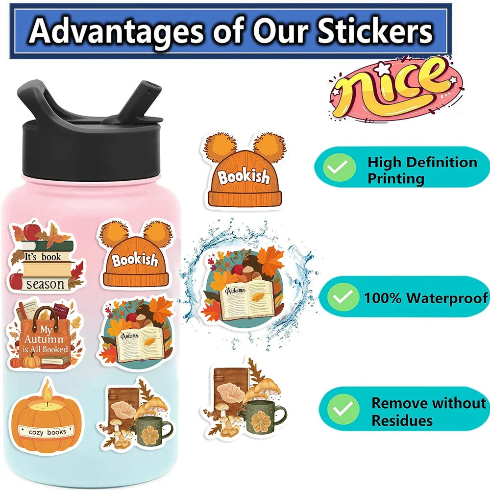 50Pcs Bookish Fall Stickers For Water Laptop Skateboard Computer Luggage Decals Motivational Scrapbook Sticker (ONLINE ORDER ONLY)