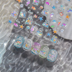Sackful Starfish Goldfish Jellyfish Seahorse Bubbles Conch Ocean Whale Brocaded Carp Adhesive Nail Art Stickers Manicure Decals (ONLINE ORDER ONLY)