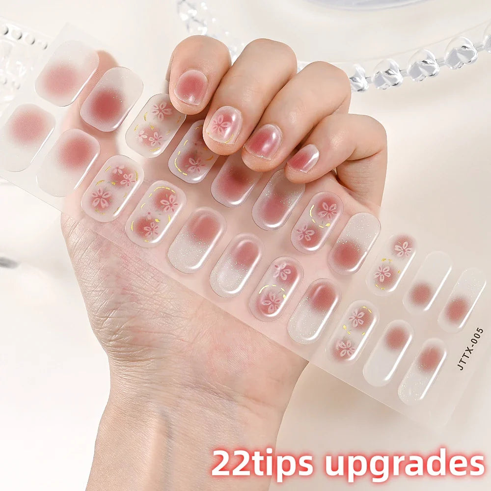 22Tips Semi Cured Gel Nail Wraps 3D UV Gel Nail Stickers Flowers Gradient Color Adhesive Full Cover Designer DIY Manicure Arts & (Online Order Only)
