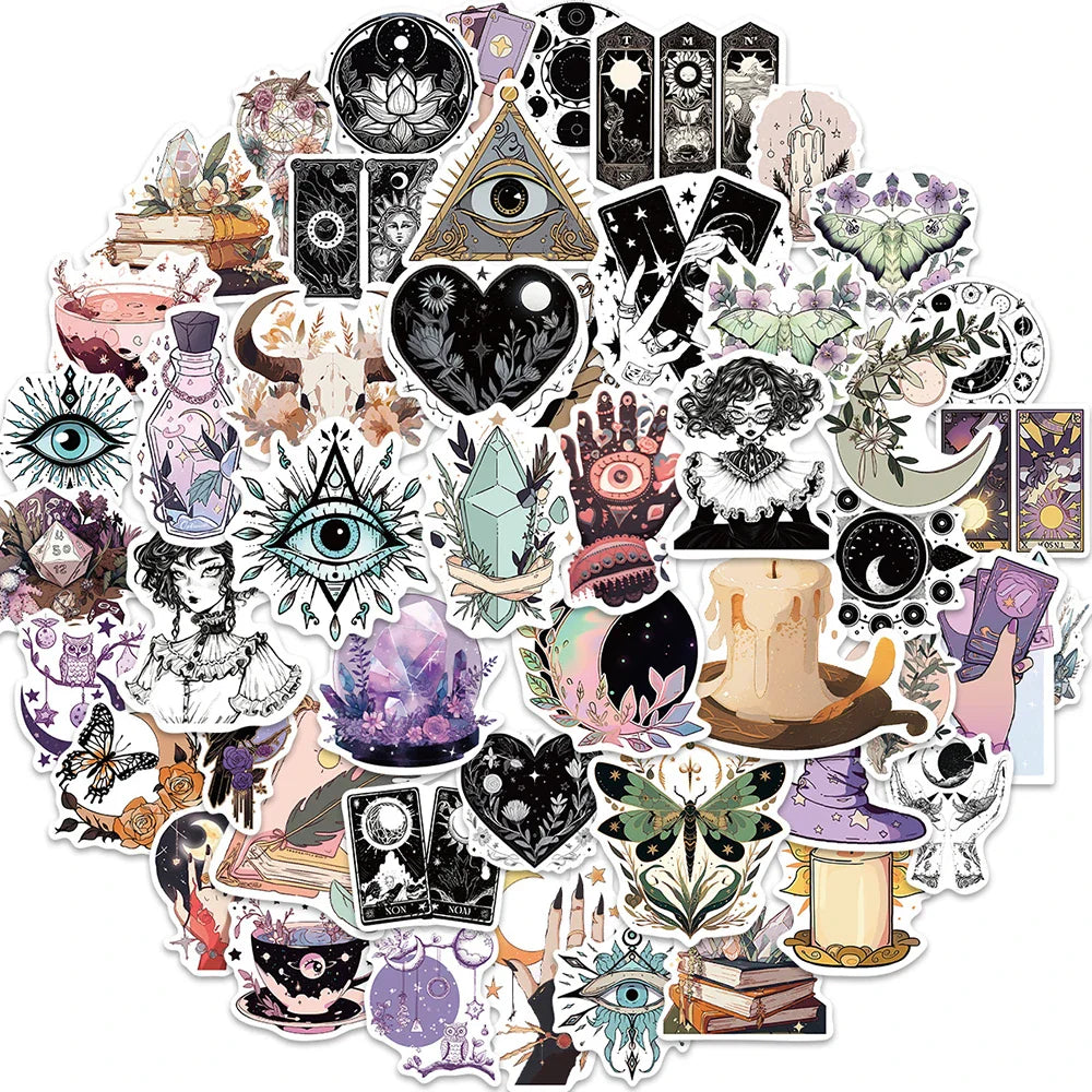 10/30/50pcs Bohemian Gothic Magic Witch Graffiti Stickers Decals Laptop Phone Luggage Skateboard Car Decoration Sticker Kid Toy (ONLINE ORDER ONLY)