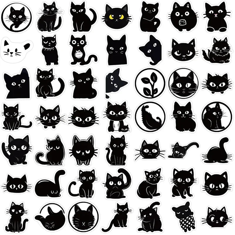 10/30/50PCS Kawaii Black Cat PVC Sticker Aesthetic Children's Decoration Scrapbooking for Kids Korean Stationery School Supplies (ONLINE ORDER ONLY)