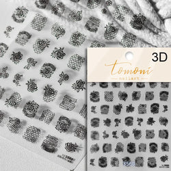 French Style Geometric Black White Square Grid Rhombus Stripe 3D Self Adhesive Nail Art Stickers Shiny Rhinestone Manicure Decal (ONLINE ORDER ONLY)