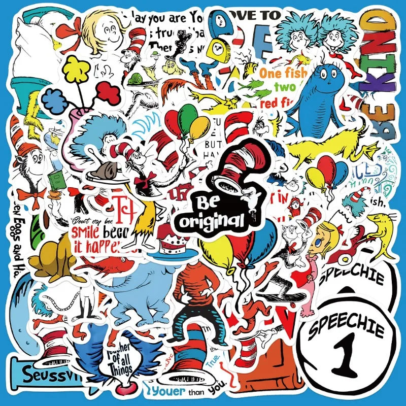 50pcs Doctor Seuss Stickers for Helmet, Wall, DIY Decoration Wholesale (Online Order Only)