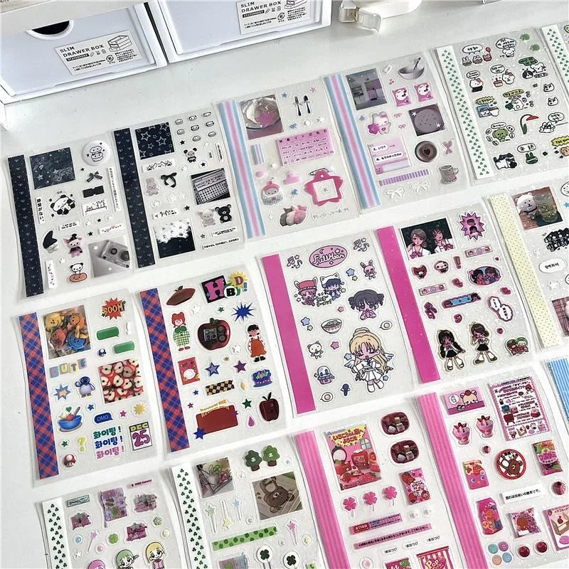 18Pc Set Japanese Y2K Cute Sticker Double Transparent Die cut Sticker Journal Handbook Scrapbooking Decoration Sticker Kids Gift (ONLINE ORDER ONLY)