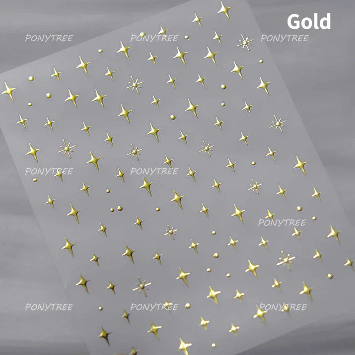 Sparkle Laser Silver Starburst Five-pointed Star Geometric Tiny Spot Romantic 5D Self Adhesive Nail Art Stickers Manicure Decals (ONLINE ORDER ONLY)