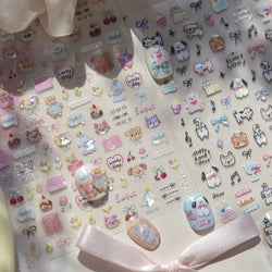 Lovely Animals Cat Dog Bear Party Puppy Kitten Cake Bowknot Flower Love Heart Lace Gird Adhesive Nail Art Sticker Manicure Decal (ONLINE ORDER ONLY)