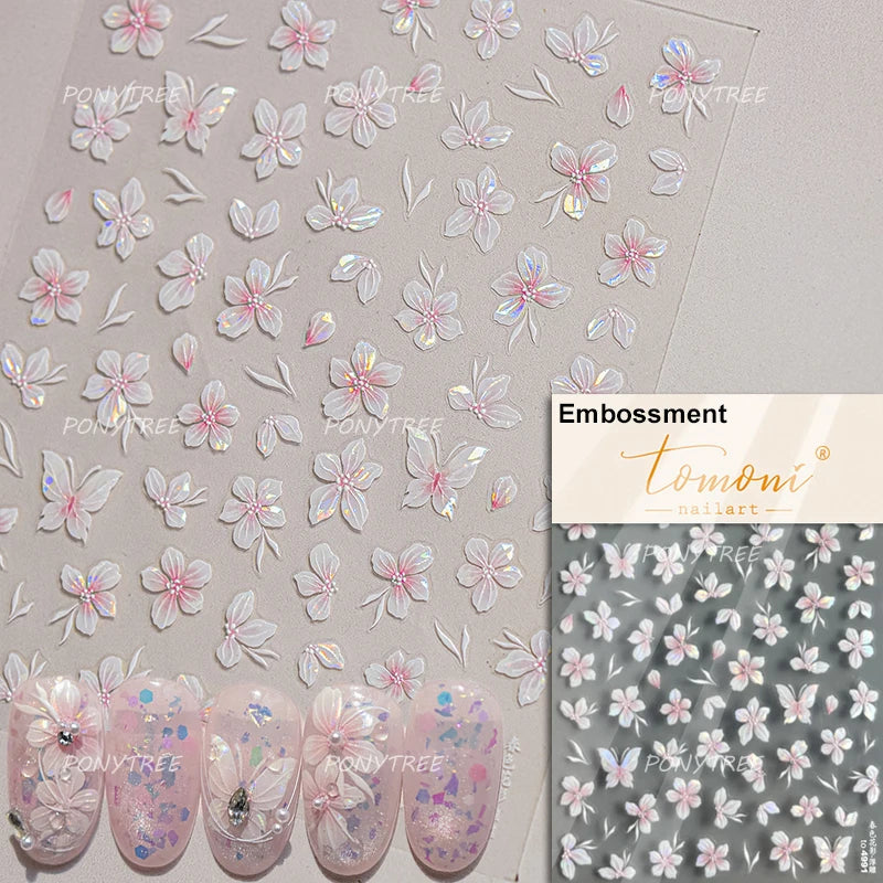 Pure White Lily Petals Flower Butterfly Branch Leaves Line Minimalist Self Adhesive Nail Art Decorations Sticker Manicure Decals (ONLINE ORDER ONLY)