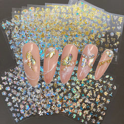 20pcs Laser Shining Aurora Shell Butterfly Nail Stickers 5D Nail Art Design Decals DIY Manicure Y2K Bronzing Stickers For Nails* (ONLINE ORDER ONLY)