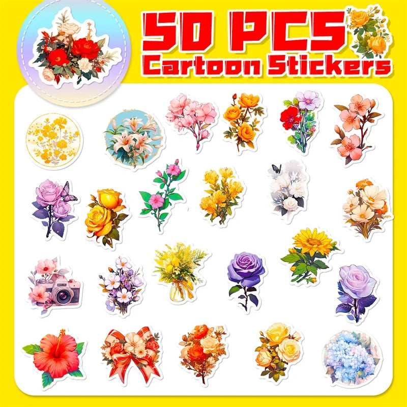 10/30/50PCS Vintage Rose and Floral Sticker Packs (ONLINE ORDER ONLY)