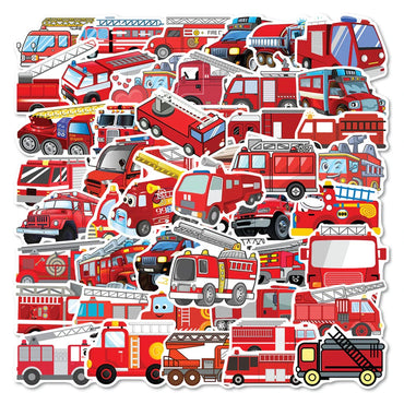10/30/50/100PCS Cartoon Fire Engine Stickers Kids Decals Toy DIY Notebook Suitcase Phone Fridge Bike PVC Waterproof Sticker Gift (ONLINE ORDER ONLY)