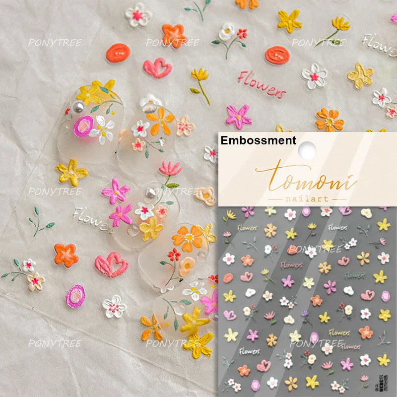 Rural Style White Daisy Flower Butterfly Small Wildflowers 5D Soft Embossed Relief Adhesive Nail Art Stickers 3D Manicure Decals (ONLINE ORDER ONLY)