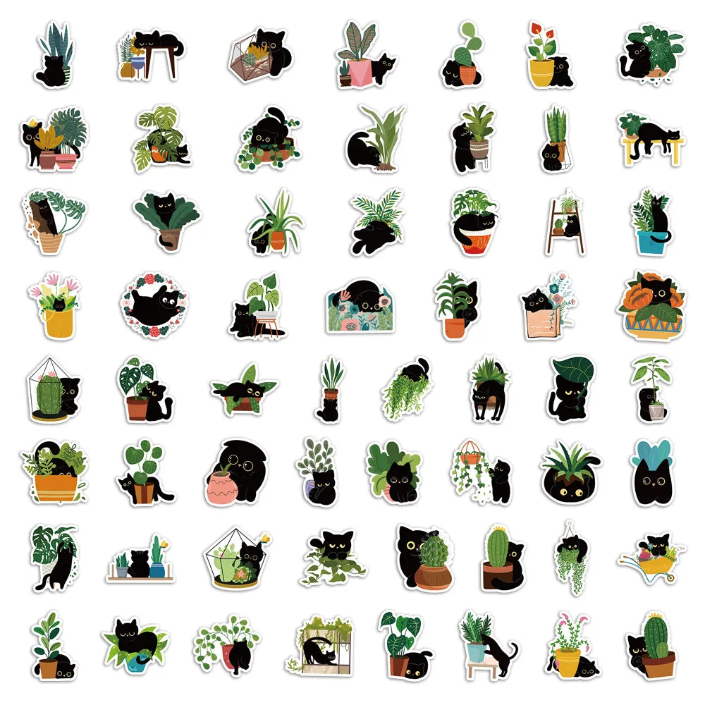 10/30/60PCS Cute Plants Cat Stickers Graffiti Cartoon Kawaii Animals Decals Kids Toys DIY Laptop Phone Skateboard Bike Suitcase (Online Order Only)